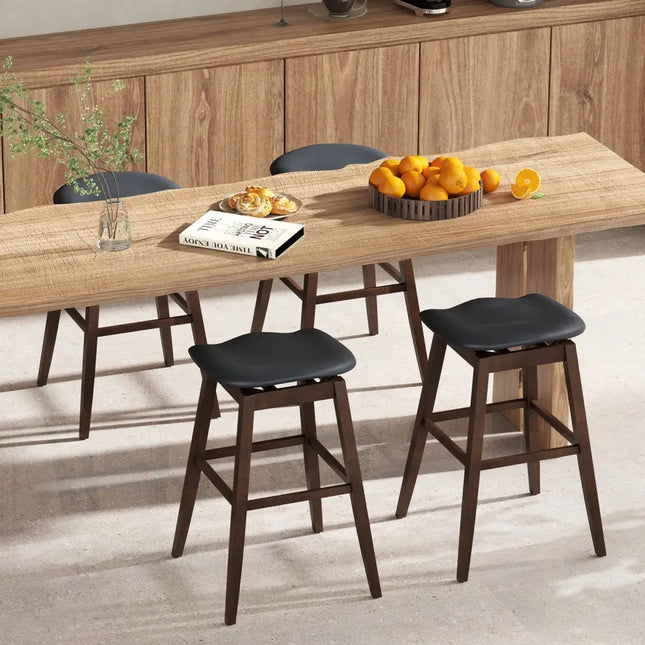 Swivel Bar Stools Set of 2 with Padded Contoured Seat and Footrest-Black & Brown - Brown - Bar Stools