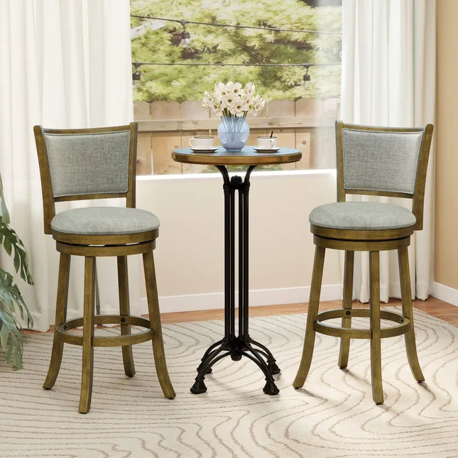 Swivel Bar Stools Set of 2 with Soft-padded Back and Seat-L - Gray - Bar Stools