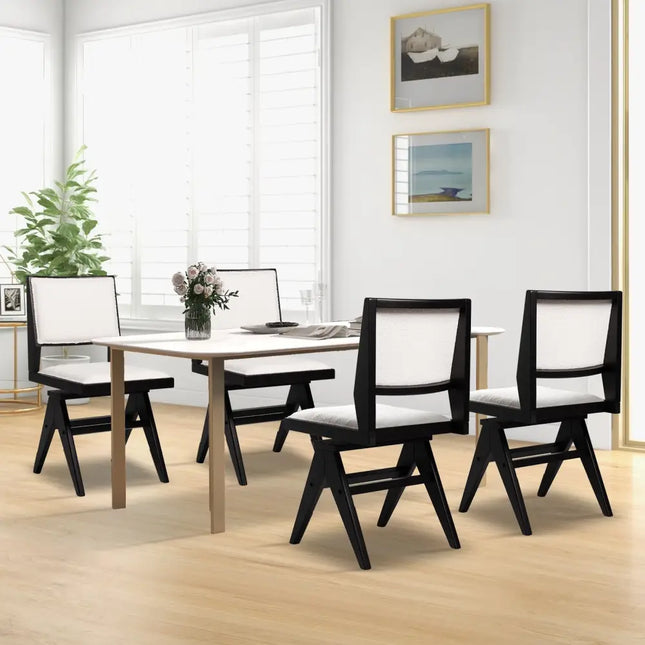 Swivel Wooden Dining Chair Set of 2 with Rubber Wood Frame and Padded Seat-Black - Black - Dining Chairs