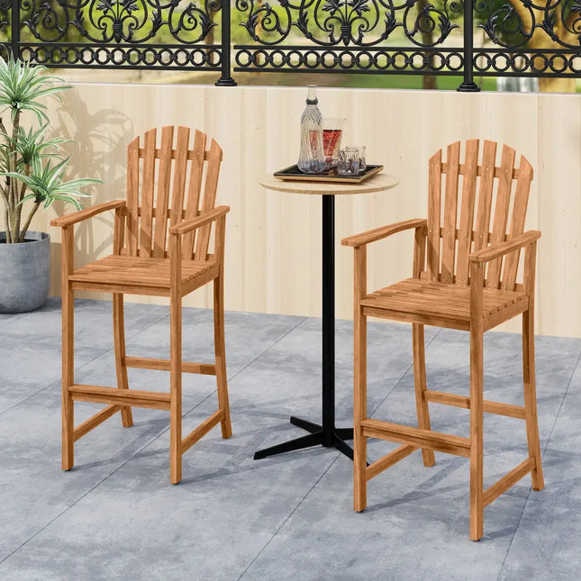 Tall Adirondack Chair with Armrests and Footrest for Deck-Natural - Natural - Adirondack Chairs