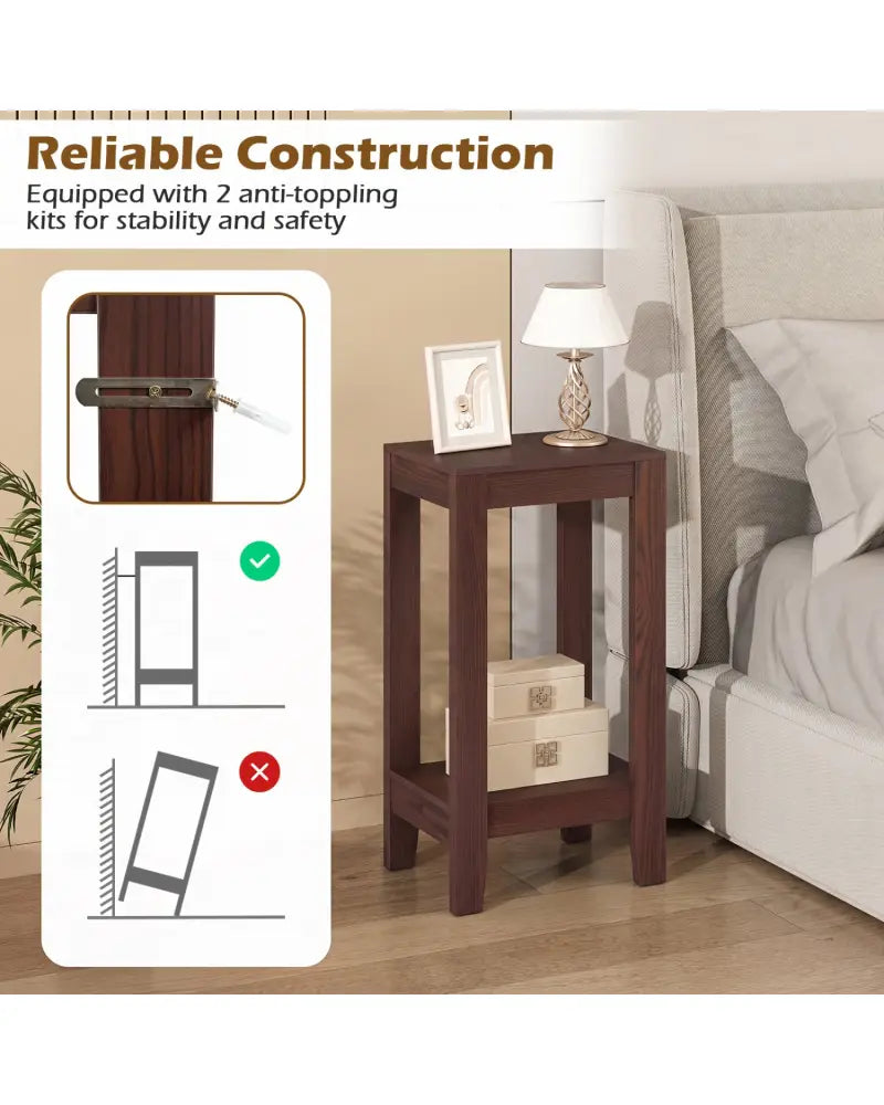 Tall Wooden Sofa End Table Side Table - Brown - End & Side Tables
