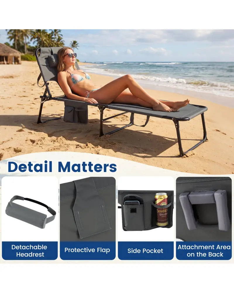 Tanning Chair with Face Arm Holes Folding Chair-Gray - Gray - Outdoor Chaise Lounges