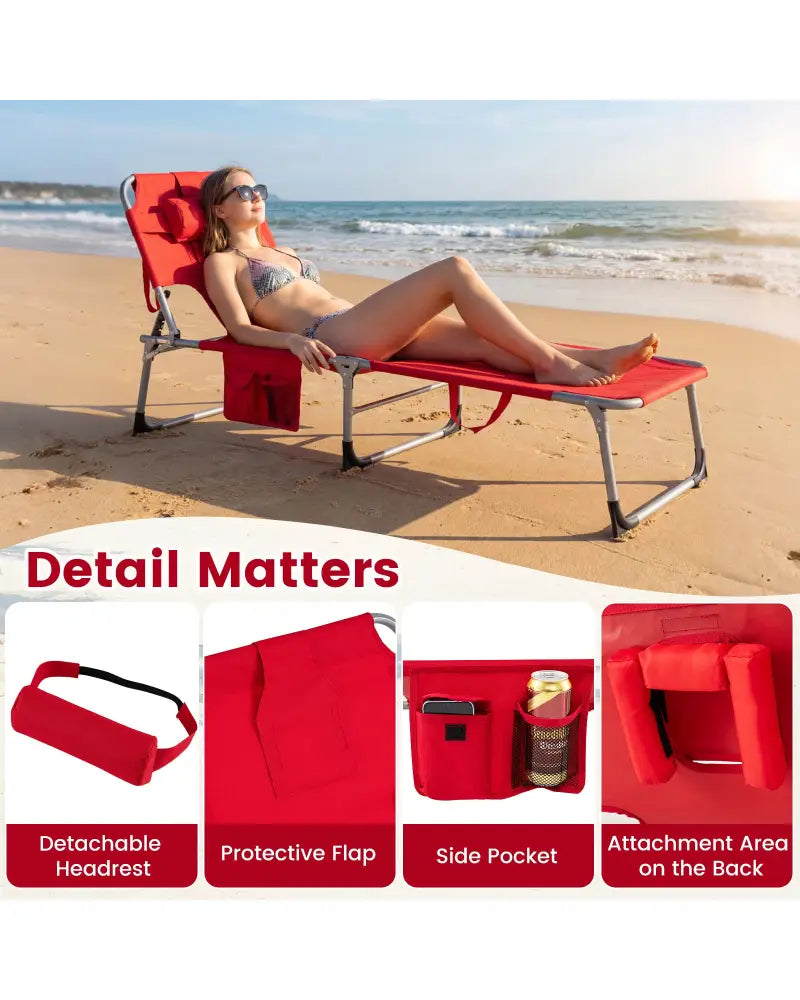 Tanning Chair with Face Arm Holes Folding Chair-Red - Red - Outdoor Chaise Lounges