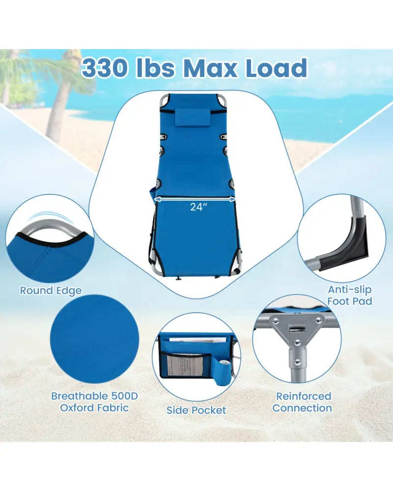 Tanning Chair with Face Arm Holes Portable Sunbathing Chair-Blue - Blue - Outdoor Chaise Lounges