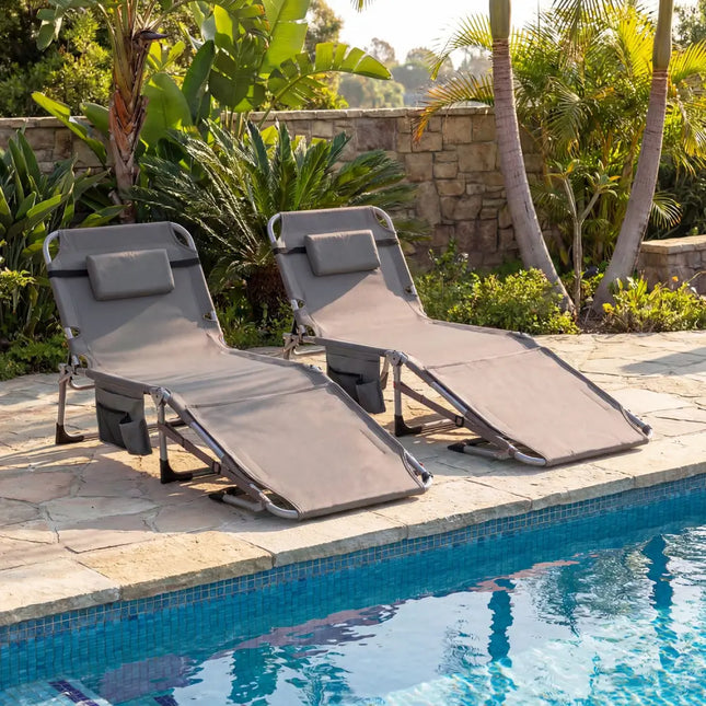 Tanning Chair with Face Arm Holes Portable Sunbathing Chair-Gray - Gray - Beach & Lawn Chairs