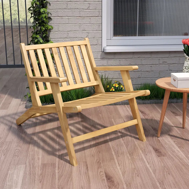 Teak Wood Outdoor Reclining Chair with Comfortable Backrest and Armrests - Natural - Outdoor Seating & Patio Chairs