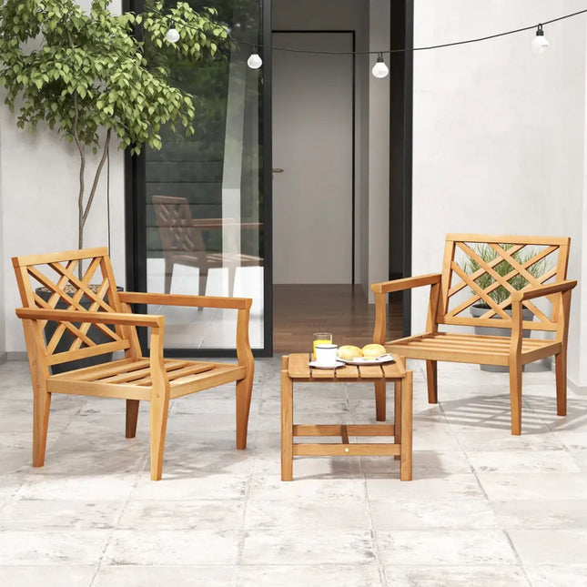 Teak Wood Slatted Patio Chair Armchair with Cozy Backrest and Armrests - Natural - Patio Dining Chairs