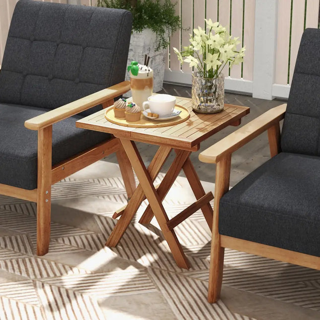 Teak Wood Square Coffee Table with X-shaped Legs and Slatted Tabletop - Natural - Patio Coffee Tables