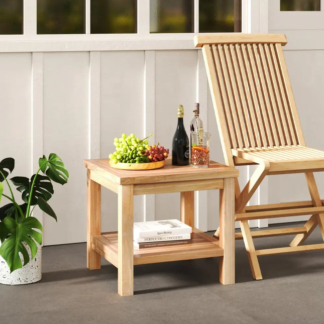 Teak Wood Square Side Table with Open Shelf for Small Space - Natural - Patio Coffee Tables