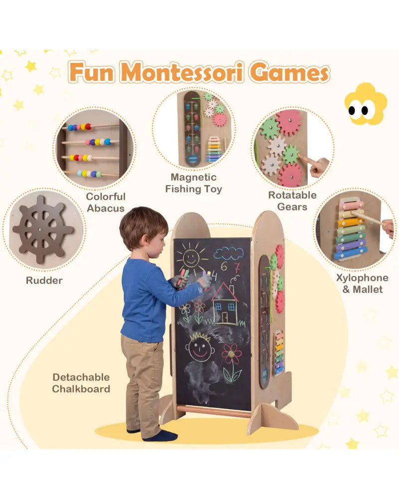 Toddler Standing Tower Kids Step Stool with Adjustable Height Chalkboard and Slide - Toddler & Kids Furniture