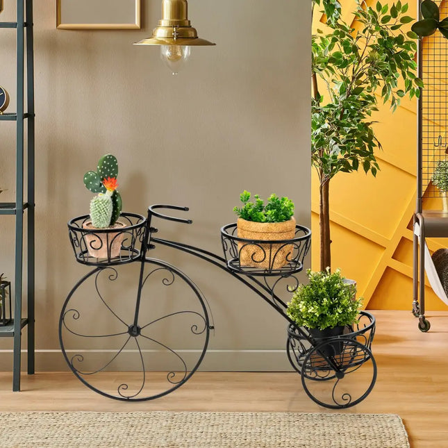 Tricycle Plant Stand Flower Pot Cart Holder in Parisian Style - Black - Plant Stands