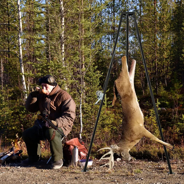 Tripod Game Hoist Deer Hanger 600 LBS Capacity Deer Skinning Rack-Black - Black - Camping