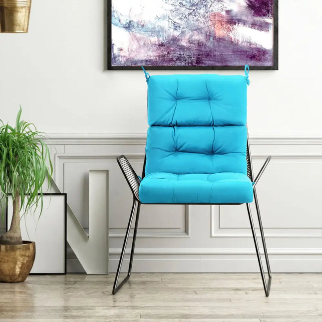 Tufted Patio High Back Chair Cushion with Non-Slip String Ties-Turquoise - Turquoise - Outdoor Furniture Accessories