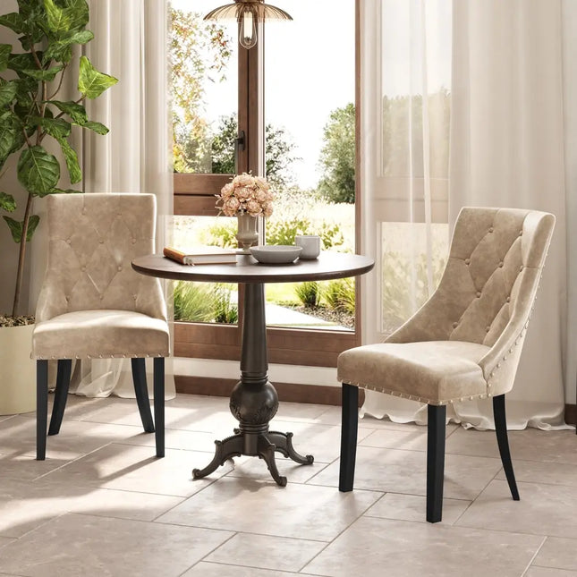 Tufted Wingback Upholstered Dining Chairs Set of 2-Light Brown - Light Brown - Dining Chairs