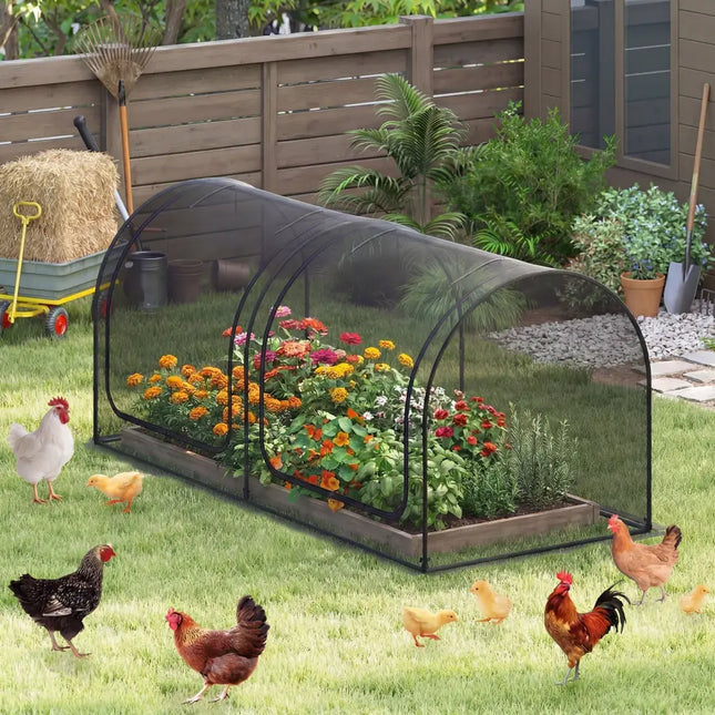 Tunnel Crop Cage Large Portable Plant Protection Tent with 2 Roll-up Zippered Doors - Greenhouses