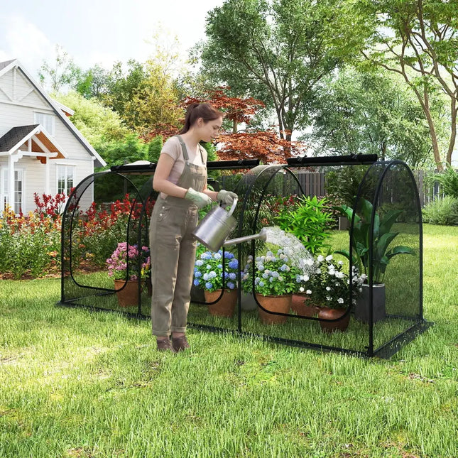 Tunnel Crop Cage Large Portable Plant Protection Tent with 3 Roll-up Zippered Doors - Greenhouses