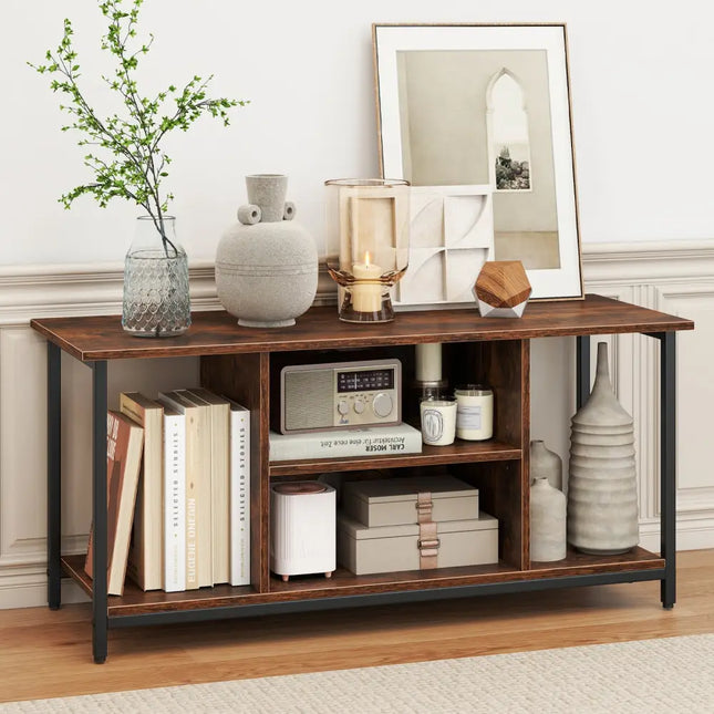 TV Stand Entertainment Center with Open Storage Shelves and Power Outlets to 50 Inches-Rustic Brown - Rustic Brown