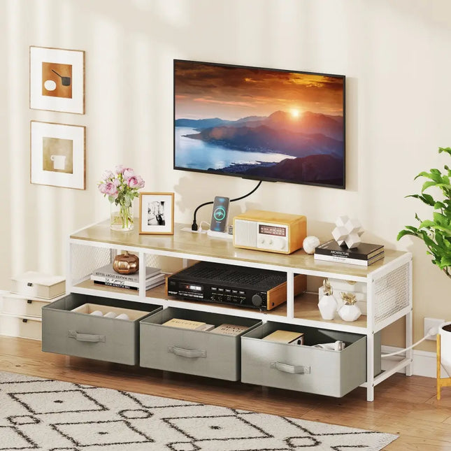 TV Stand for TVs up to 65 Inches with Power Outlets USB Charging-Natural - Natural - Entertainment Centers & TV Stands