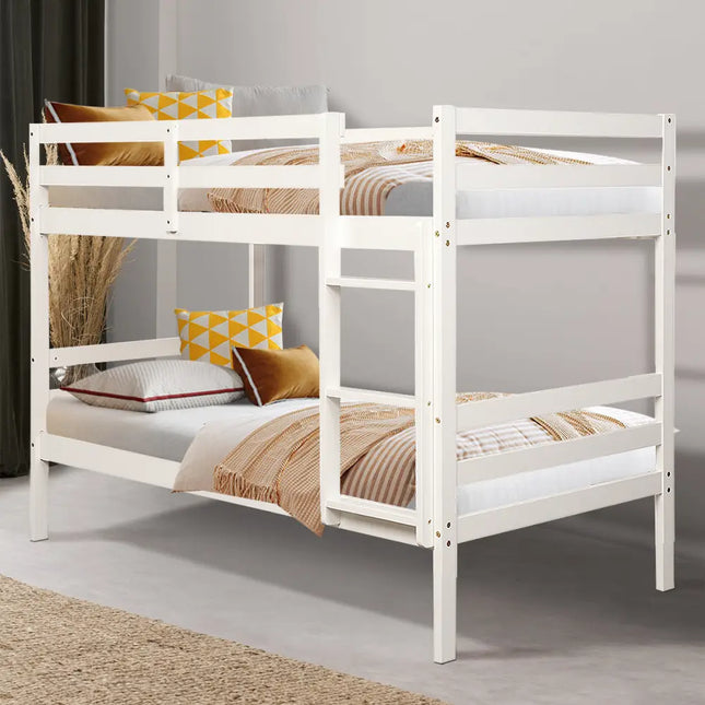 Twin Bunk Bed Children Wooden Bunk Beds Solid Hardwood-White - White - Bunk Bed Frame