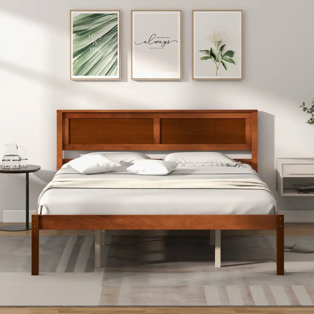 Twin/Full/Queen Size Bed Frame with Wooden Headboard and Slat Support-Queen Size - Walnut - Simple Bed Frame