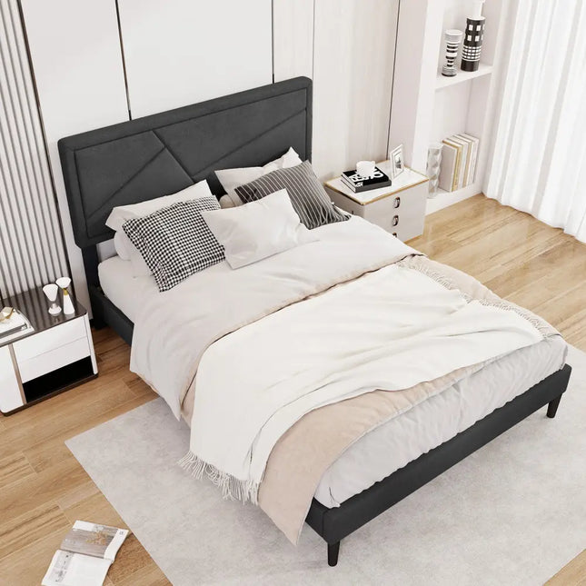 Twin/Full/Queen Size Upholstered Platform Bed Frame with High Headboard-Full Size - Gray - Simple Bed Frame