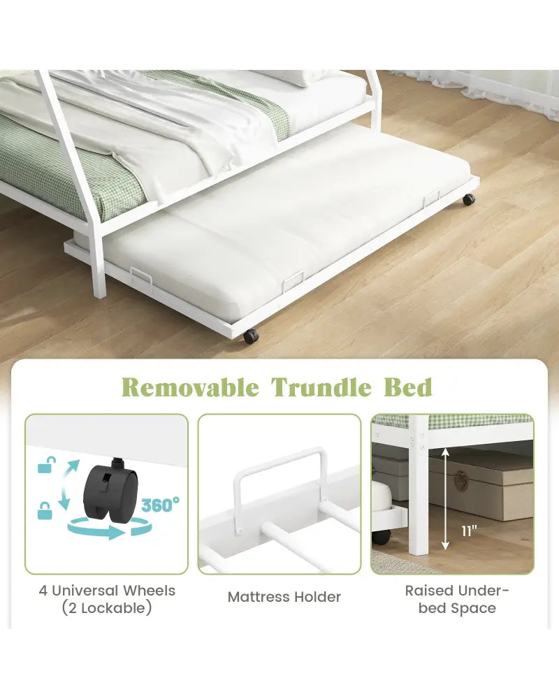 Twin Over Full Bunk Bed Frame with Trundle for Guest Room-White - White - Bunk Bed Frame
