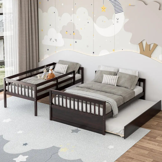 Twin Over Full Convertible Bunk Bed with Twin Trundle-Espresso - Espresso - Bunk Bed Frame