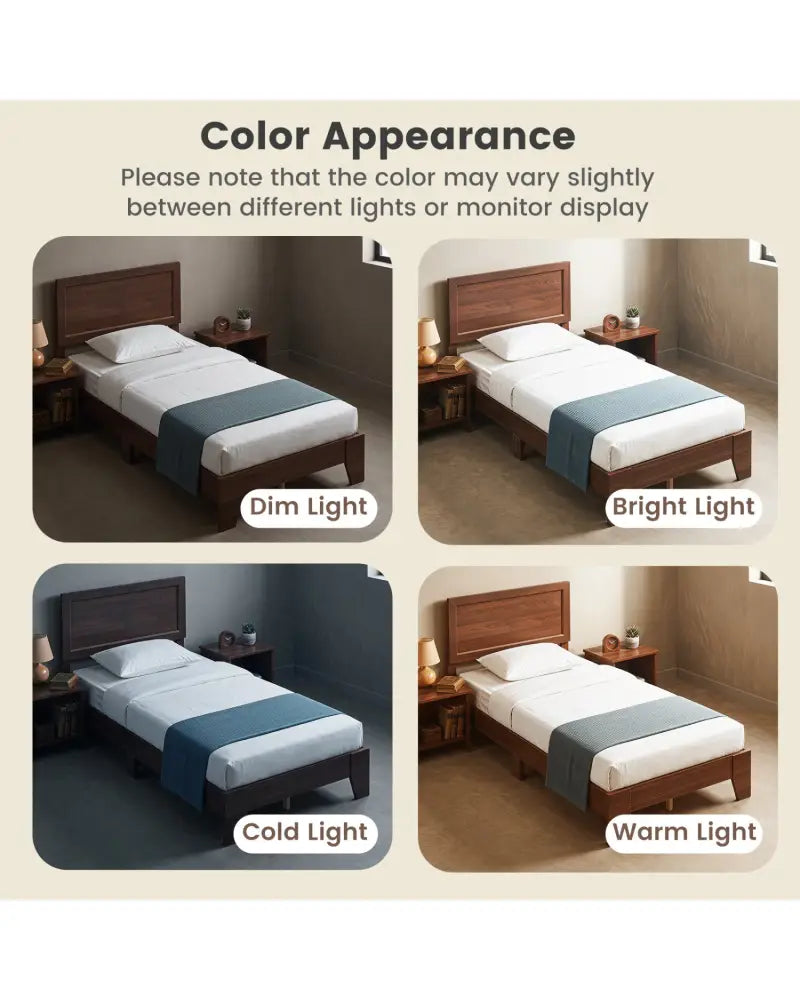 Twin Size Bed Frame with Headboard for Small Room No Box Spring Needed-Walnut - Walnut - Simple Bed Frame