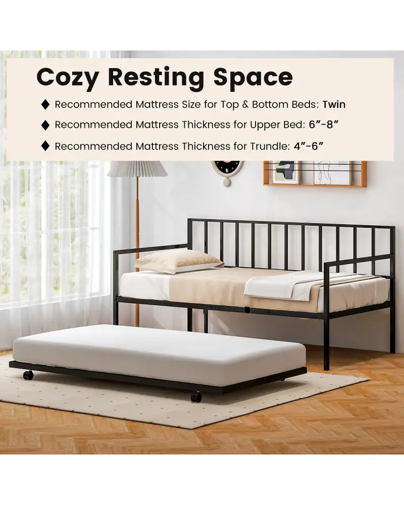 Twin Size Daybed and Trundle Frame Set Trundle Bedframe - Black - Trundle Bed Frame