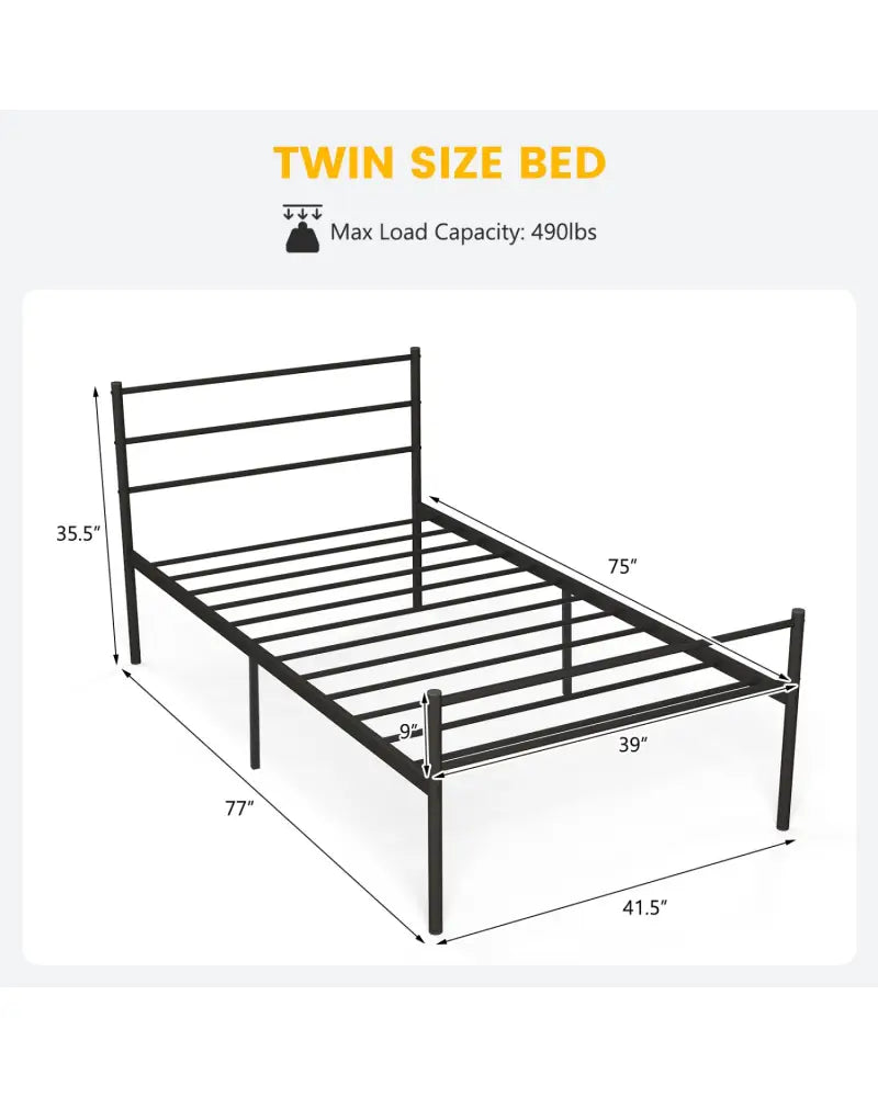 Twin Size Metal Bed Frame Platform with Headboard-Black - Black - Simple Bed Frame