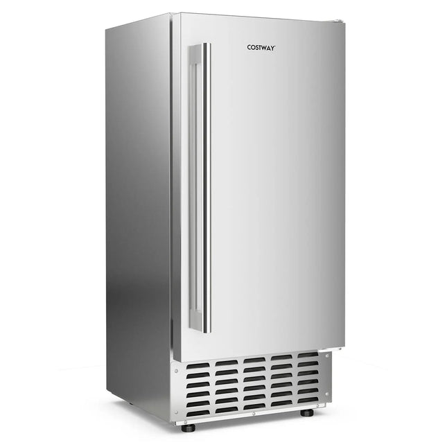 Under Counter Nugget Ice Maker with Self-Cleaning and 24H Timer-Silver Costway