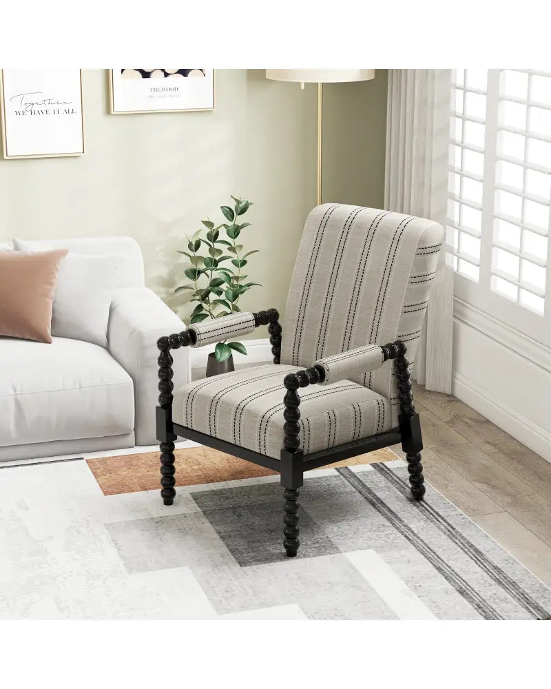 Upholstered Accent Chair with Rubber Wood Frame for Living Room-Beige - Beige - Accent Chairs