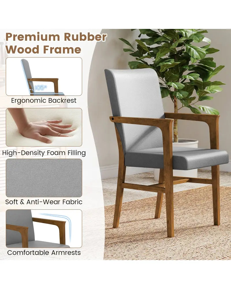 Upholstered Accent Chairs Set of 2 with High Back and Solid Wooden Frame-Gray - Gray - Accent Chairs