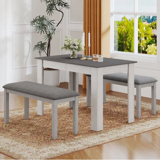 Upholstered Bedroom Bench with Padded Seat and Solid Wood Legs-Gray - Gray - Shoe Racks & Storage Benches
