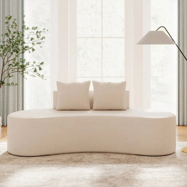 Upholstered Curved Sofa with 2 Cozy Pillows-Beige - Beige - Sofas & Loveseats