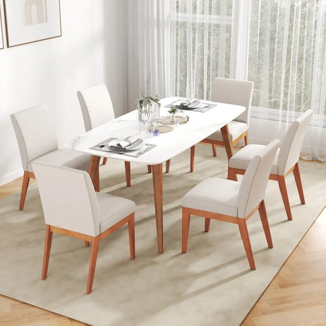Upholstered Dining Chairs Set of 2 Kitchen Armless Side Chairs with Rubber Wood Legs-Beige - Beige - Dining Chairs