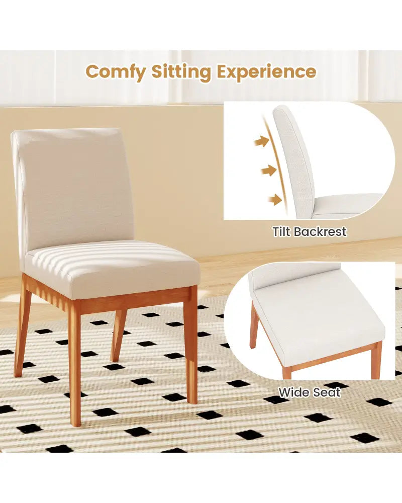 Upholstered Dining Chairs Set of 2 Kitchen Armless Side Chairs with Rubber Wood Legs-Beige - Beige - Dining Chairs