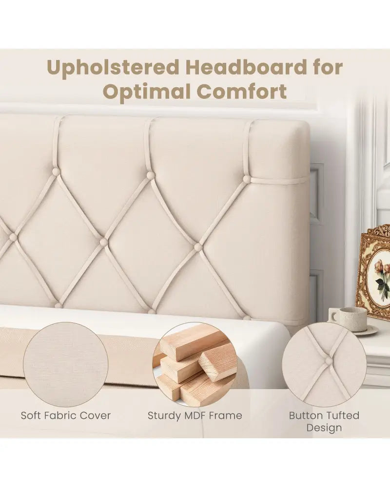 Upholstered Headboard for Twin Size Bed with Fabric Upholstery-Beige - Beige - Headboards