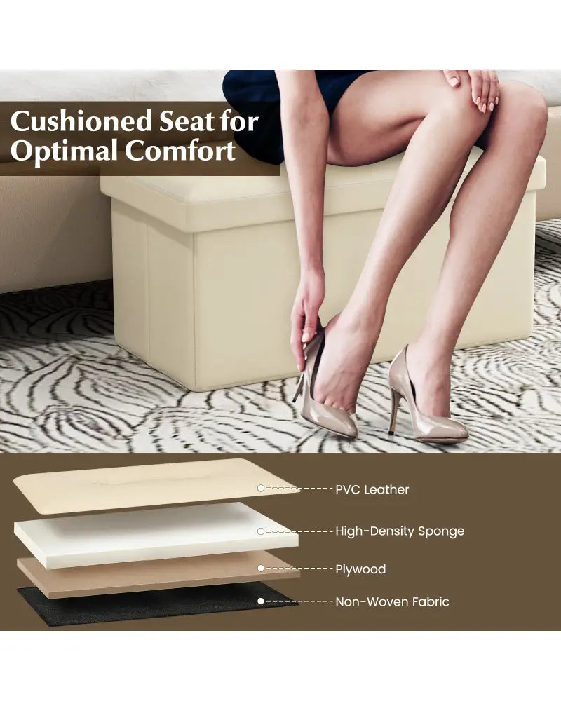 Upholstered Rectangle Footstool with PVC Leather Surface and Storage Function-White - White - Shoe Racks & Storage