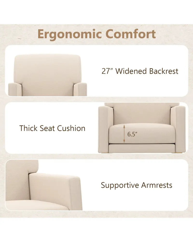 Upholstered Rocking Chair with and Solid Wood Base-Beige - Beige - Accent Chairs