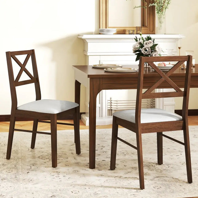 Upholstered Side Dining Chairs Set of 2 with Rubber Wood Frame-Brown - Brown - Dining Chairs