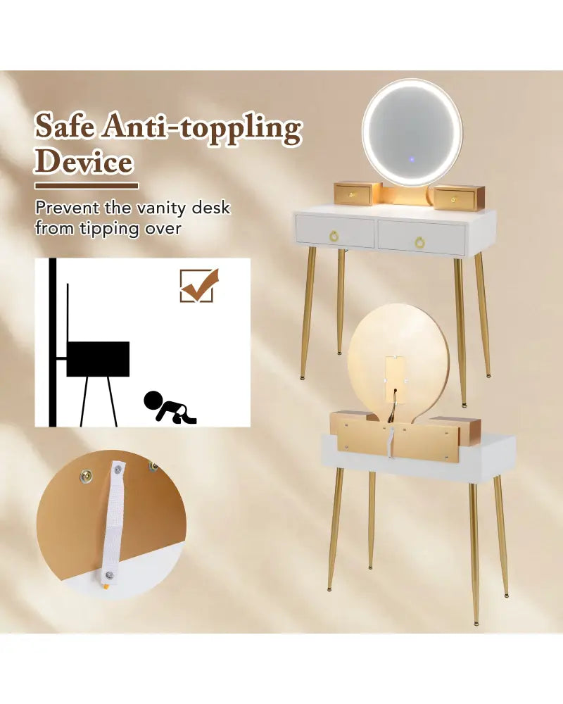 Vanity Table Set with Mirror-White - White - Makeup Vanities