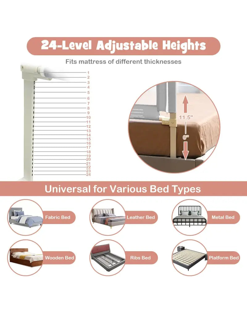 Vertical Lifting Baby Bed Rail with Lock-L - Gray - Bed Rails