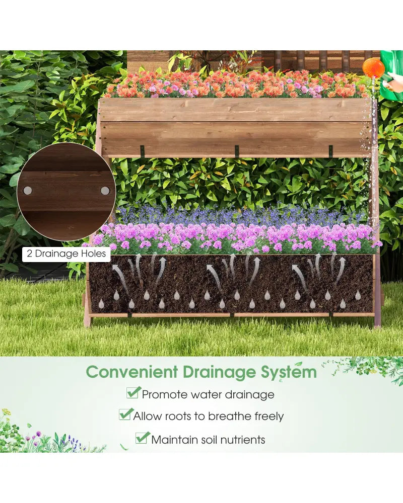 Vertical Raised Garden bed with 3 Wooden Planter Boxes-L - Brown - Raised Garden Beds