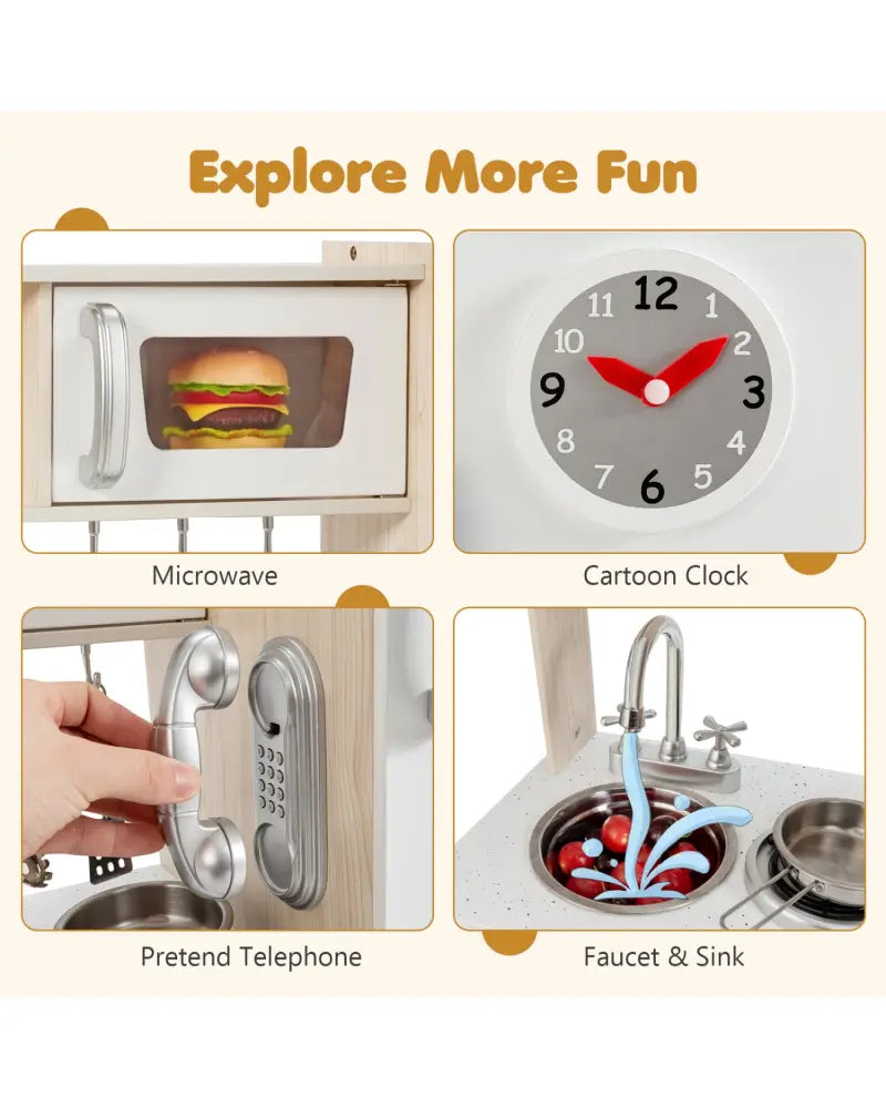Vintage Play Kitchen Pretend Kids Cooking Playset Toys with Water Dispense - White - Play Kitchen Sets