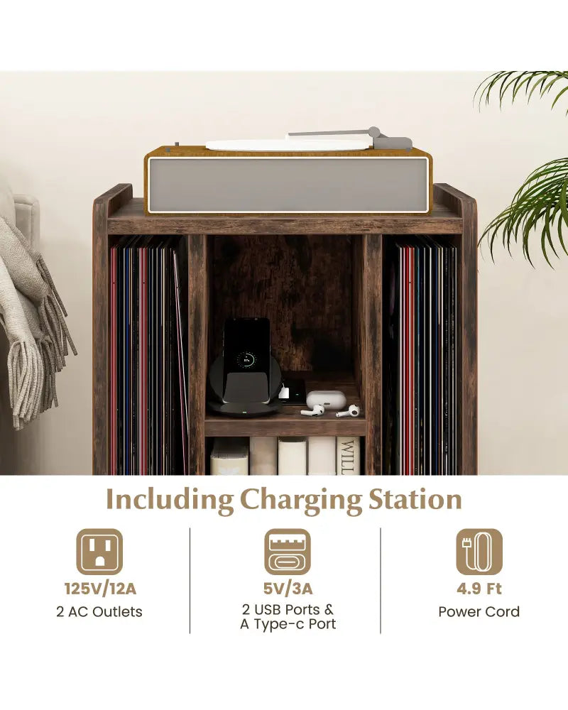 Vinyl Record Storage Turntable Stand with 4 Open Shelves-Brown - Brown - End & Side Tables