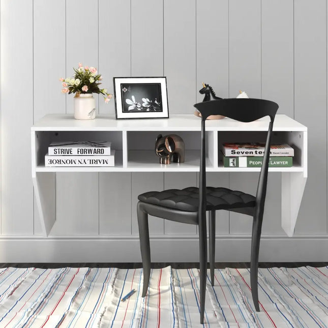 Wall Mounted Floating Computer Table Desk Storage Shelf-White - White - Laptop Tables & Printer Stands