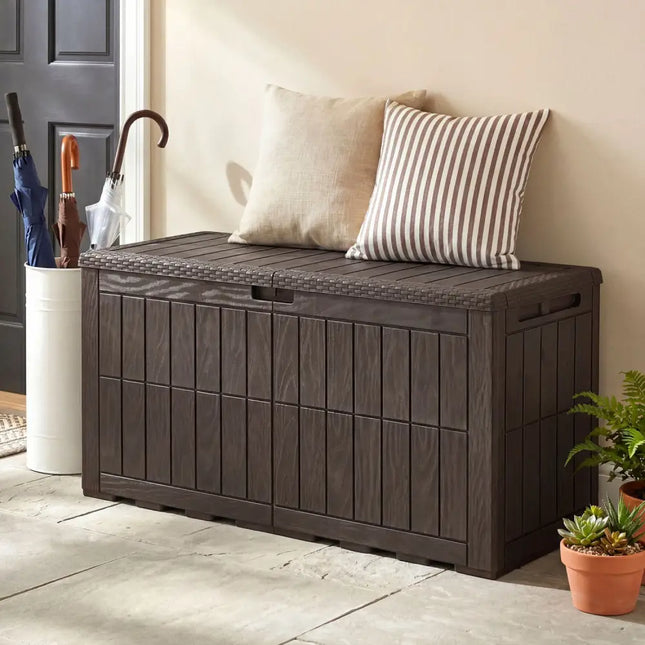 Waterproof Lockable Outdoor Deck Box for Tools Cushions Pool-Dark Brown - Dark Brown - Sheds & Outdoor Storage