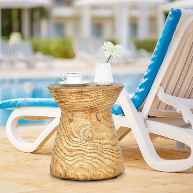 Weather Resident Rock End Table with Wood Grain for Living Room - Natural - Patio Tables