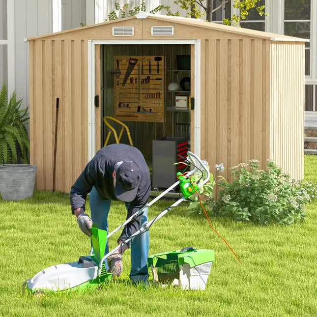 Weather Resistant Galvanized Steel Shed with Tilted Roof for Backyard Garden Patio Lawn-Natural - Natural - Sheds &